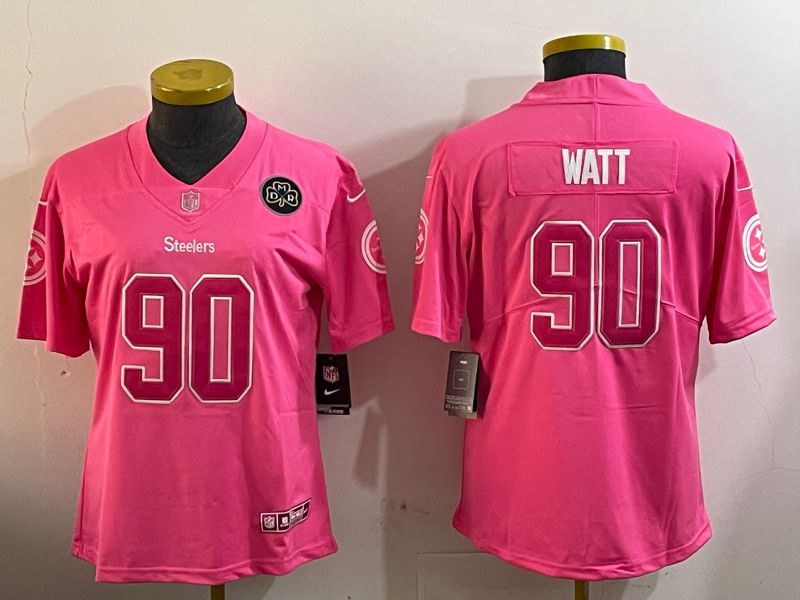 Youth Pittsburgh Steelers #90 Watt Pink 2024 Nike Vapor Limited NFL Jersey style 2->women nfl jersey->Women Jersey
